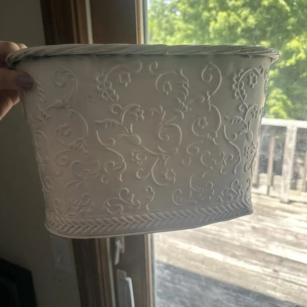 Vintage White Oblong Planter Embossed Made By Elegant Expressions
